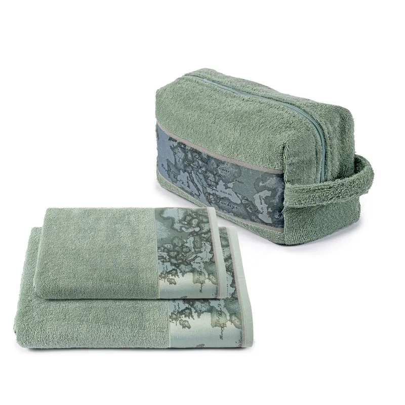Set Beauty Asciugamano con ospite Geo Tartan Green in Cotone 480 gr/mq