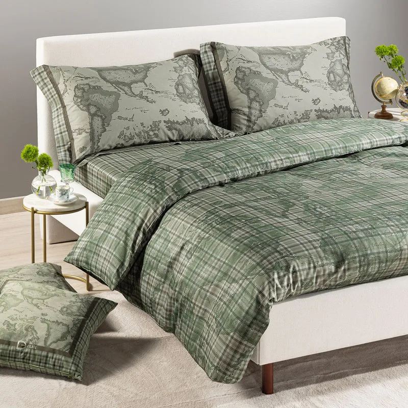 Completo Copripiumino Geo Tartan Green in Raso di cotone