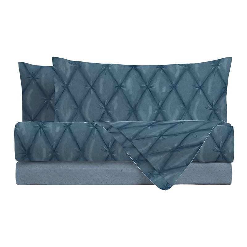 THUN® Completo Letto Matrimoniale Plume Blue - Fantasia Rombo Diamond Blue