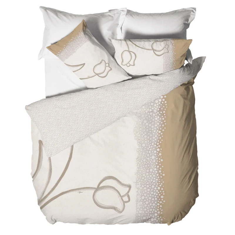 THUN® Parure Copripiumino Matrimoniale New Elegance - Fantasia Tulipani Tulips Beige