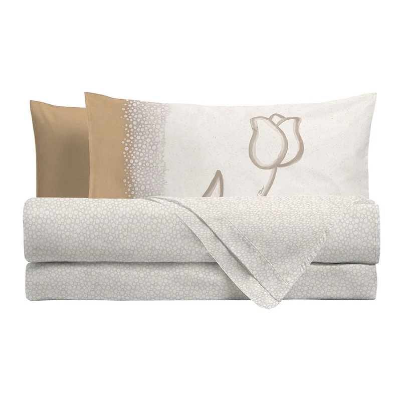 THUN® Completo Letto Singolo New Elegance - Fantasia Tulipani Tulips Beige