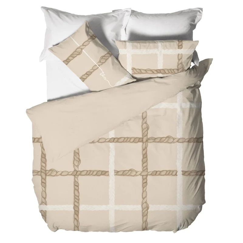 THUN® Parure Copripiumino Matrimoniale con Stampa Digitale - Fantasia Abbracciami Treccia Beige