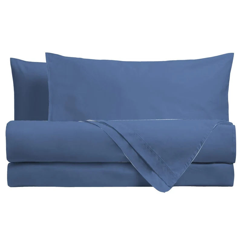 Completo Letto Piazza e Mezza in Cotone - Tinta Unita Blu Royal