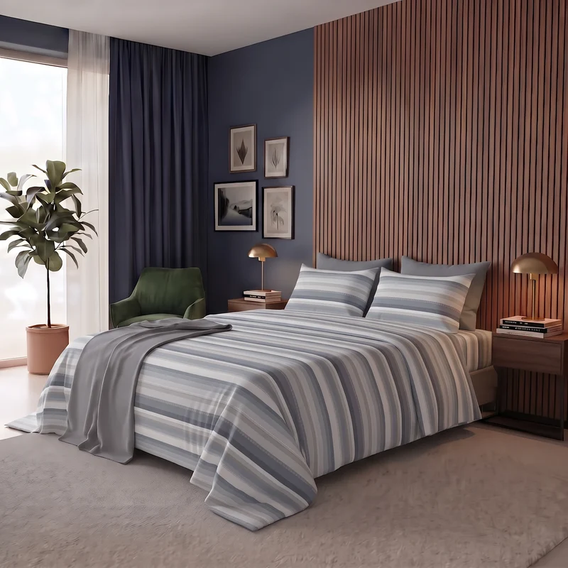 Happidea Completo Letto Matrimoniale in Flanella di Cotone con Stampa Ruby Sky Grey