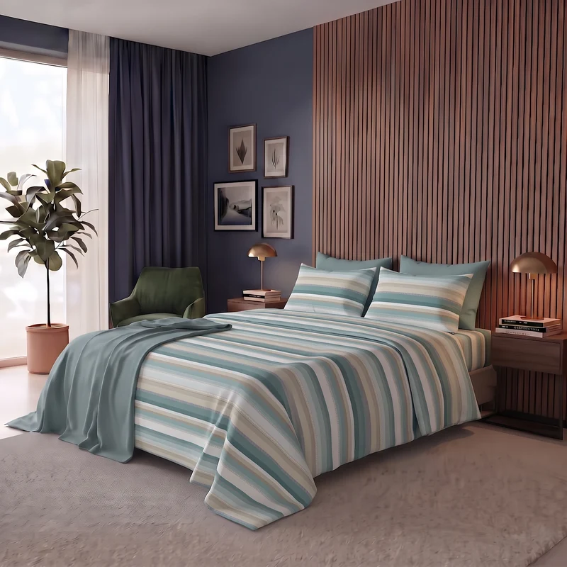 Happidea Completo Letto Matrimoniale in Flanella di Cotone con Stampa Ruby Teal