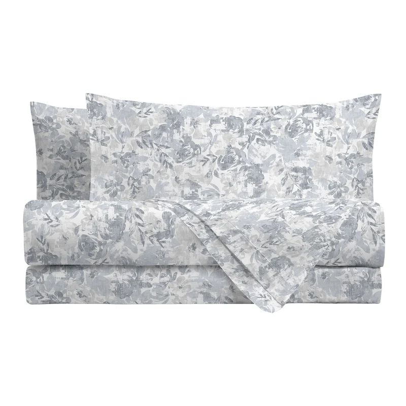 Happidea Completo Letto Piazza e Mezza in Flanella di Cotone con Stampa Adelia Sky Grey