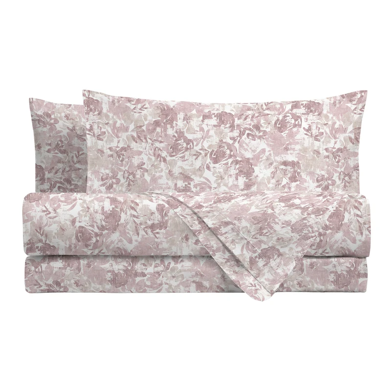 Happidea Completo Letto Singolo in Flanella di Cotone con Stampa Adelia Pink