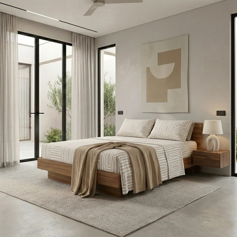 Completo Letto Matrimoniale in Cotone con Stampa Danjel Beige