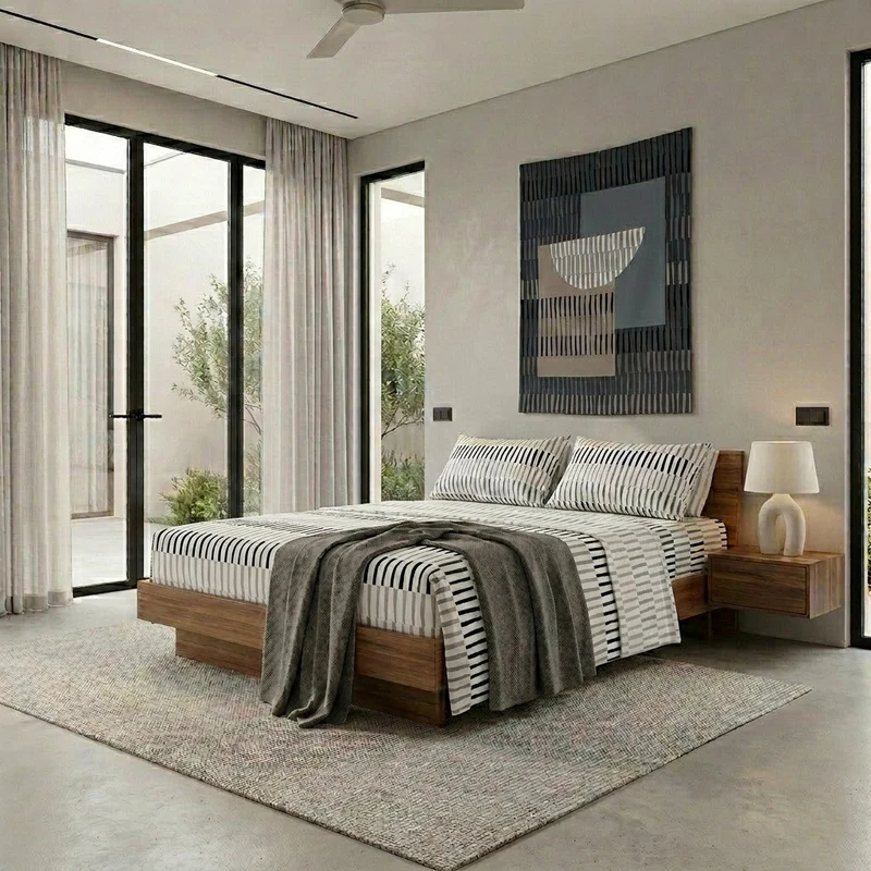 Completo Letto Matrimoniale in Cotone con Stampa Niord Grey