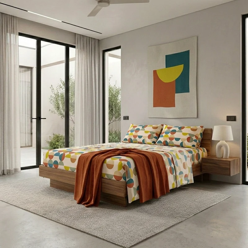 Completo Letto Matrimoniale in Cotone con Stampa Sjul Multicolor