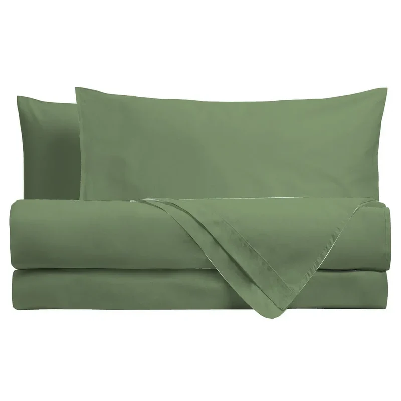 Completo Letto Singolo in Cotone - Tinta Unita Verde