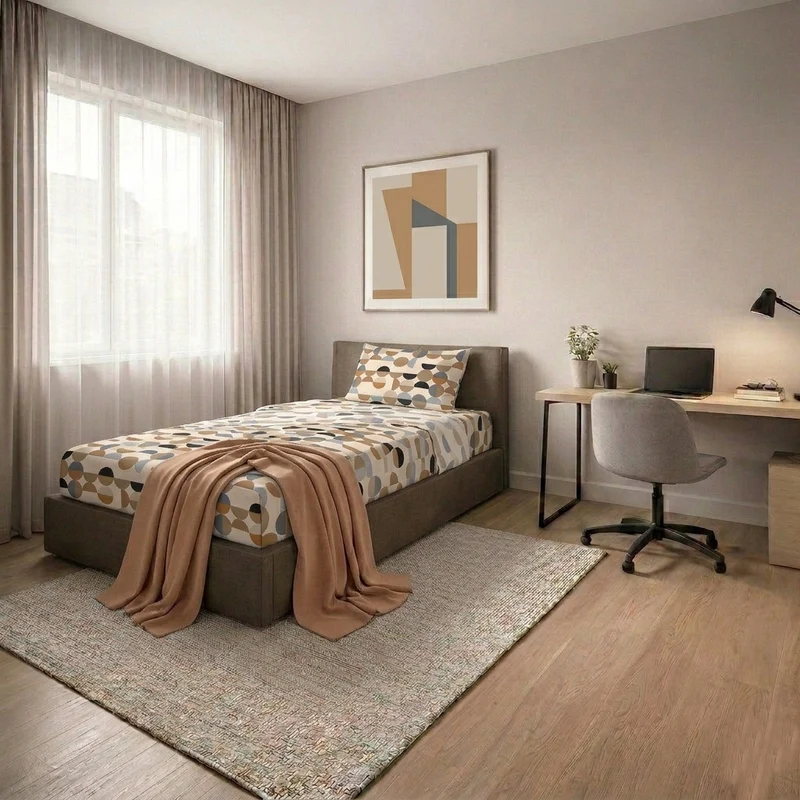 Completo Letto Singolo in Cotone con Stampa Sjul Beige