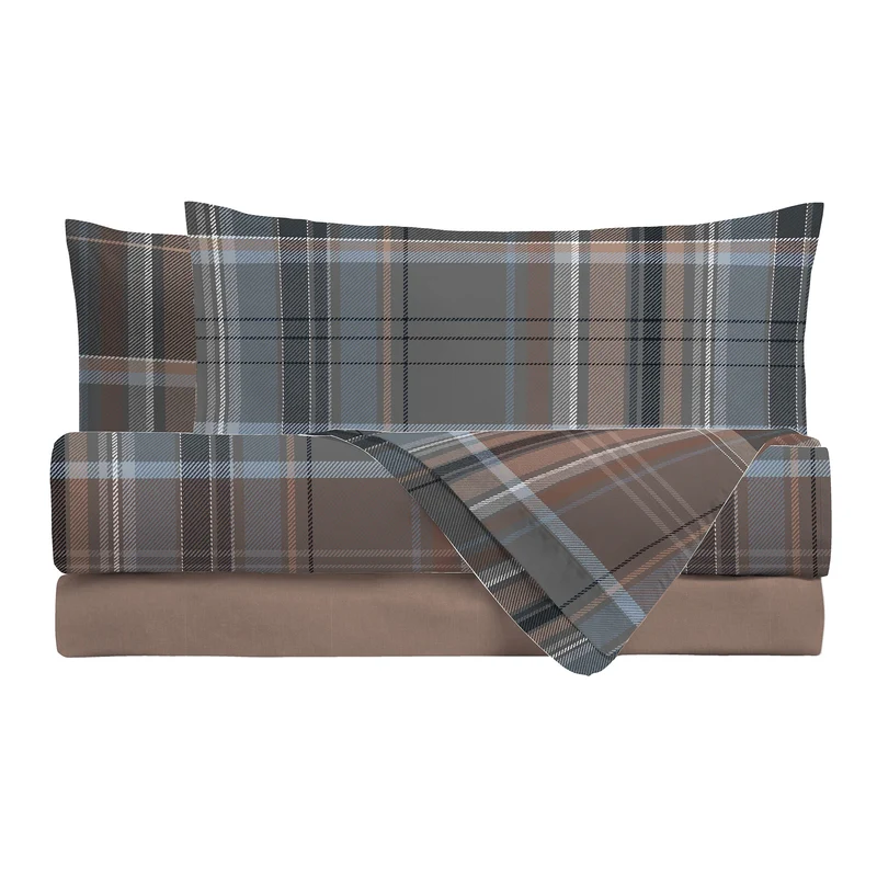 Happidea Completo Letto in Cotone con Stampa Piazza e Mezza Clinton Greige