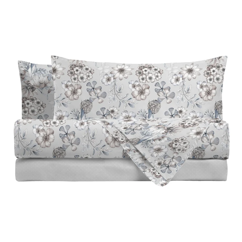 Happidea Completo Letto in Cotone con Stampa Matrimoniale Gwen Greige