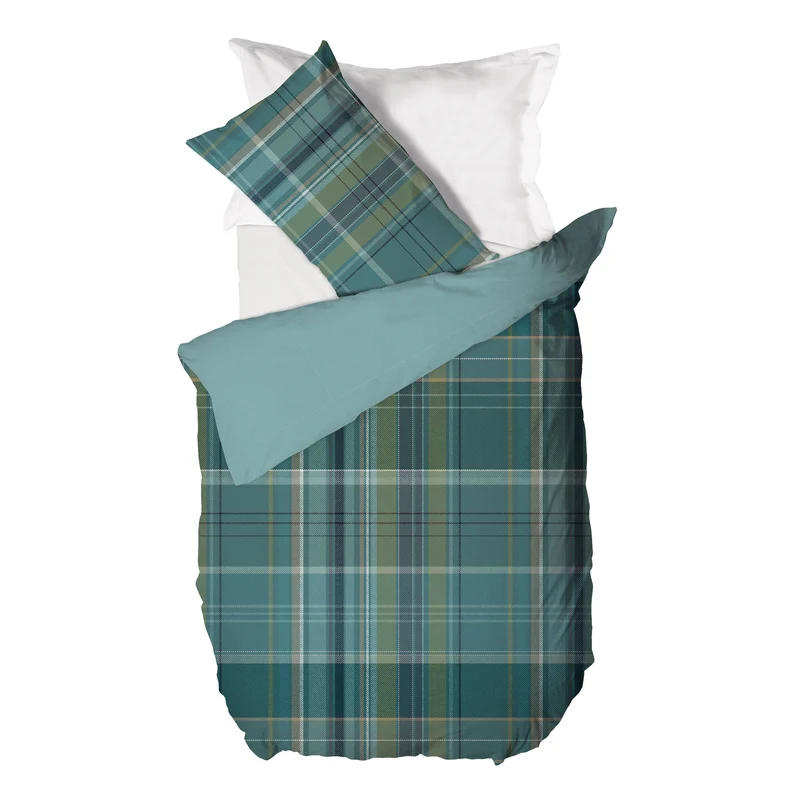 Happidea Parure Copripiumino Piazza e Mezza in Cotone con Stampa Clinton Teal