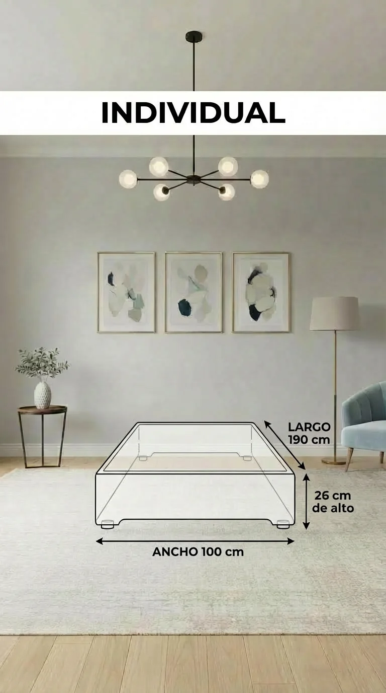 Base Cama Box Spring Tapizado en Tela Lino Azul | De Madera De Pino | Altura 26cm | Moderno Diseño Y Calidad Premium | Minimalista | Muy Resistente Y Garantizado