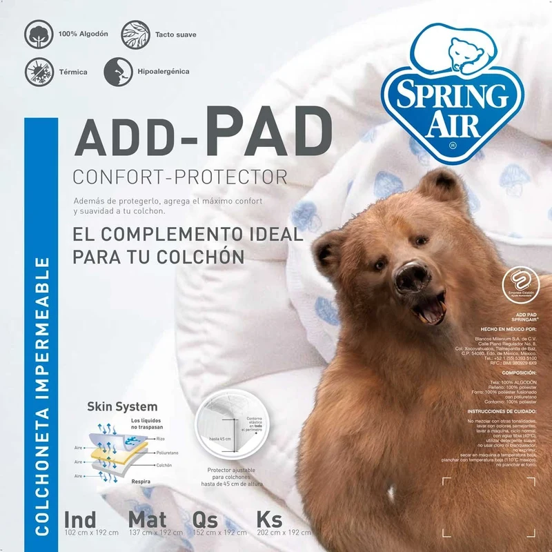 Colchoneta Add Pad Spring Air – Protector e Impermeable para Colchones