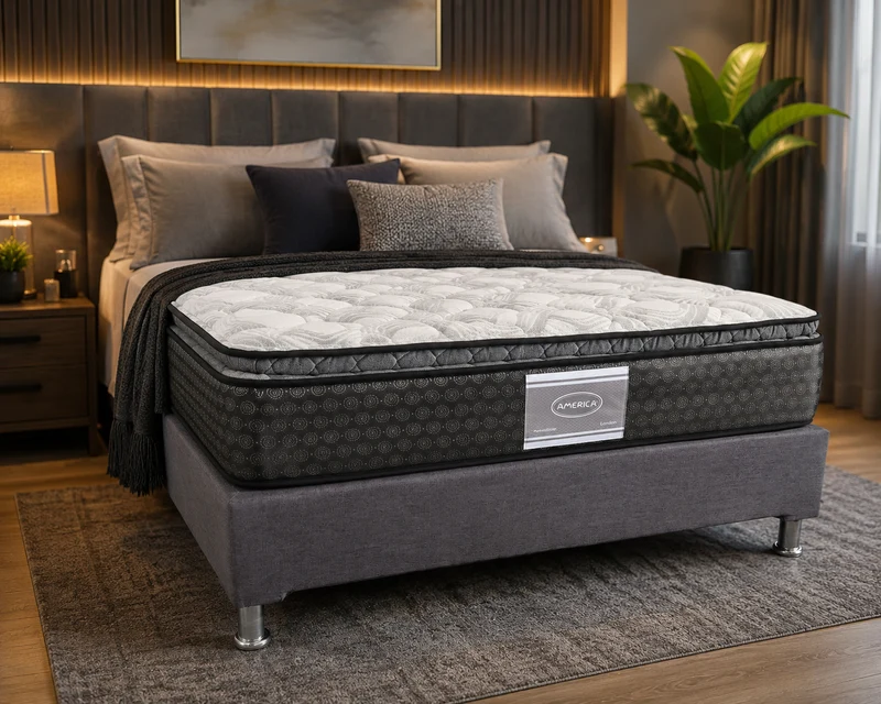 Paquete de Colchon America London con Base Box Almohadas y Protector Gratis