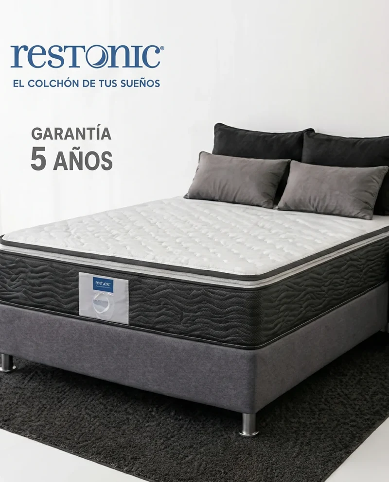 Paquete de Colchon Restonic Park con Base Box Almohadas y Protector Gratis