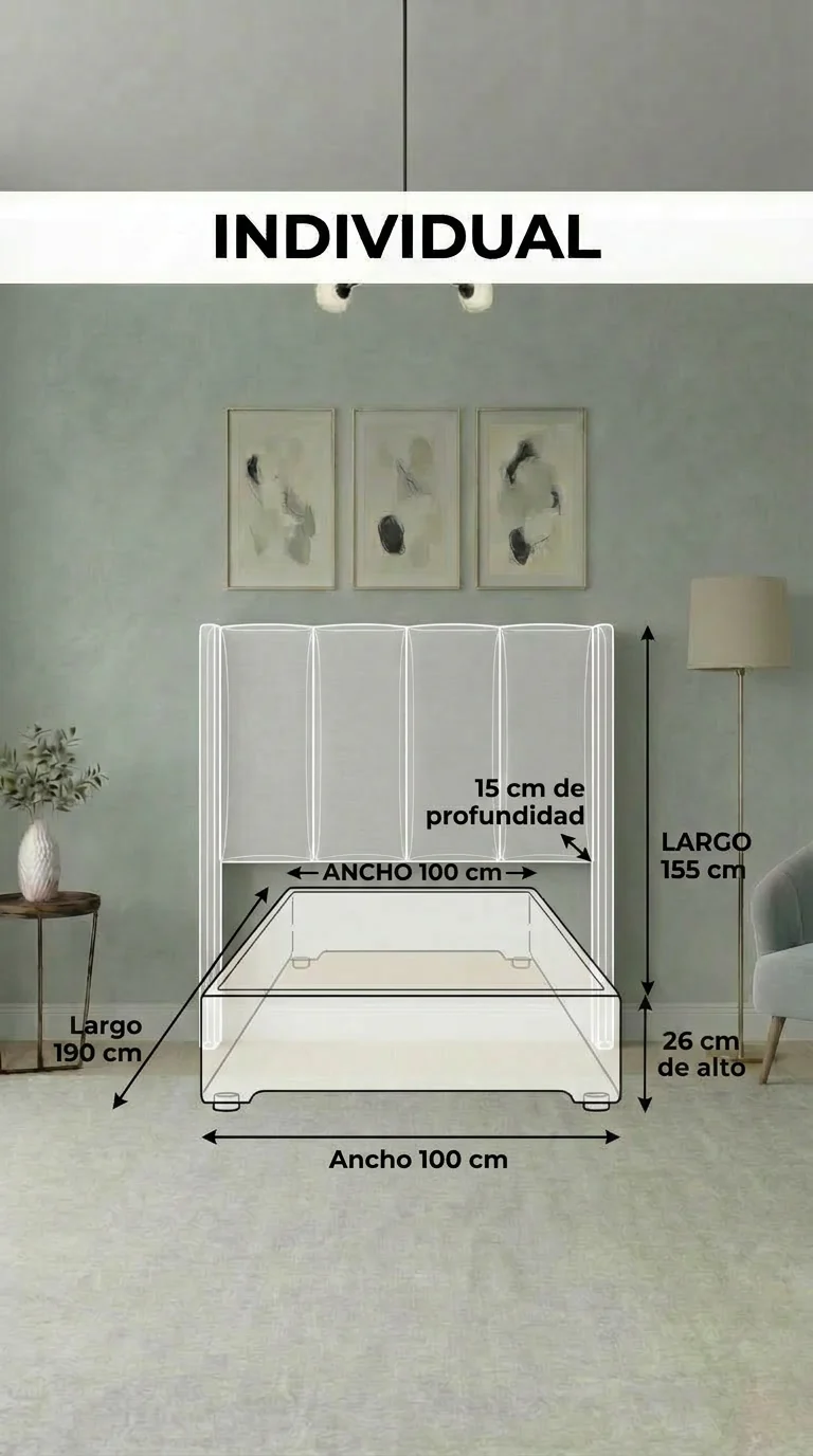 Juego de Base Cama + Cabecera Tapizada En Tela Lino Azul | Madera de Pino | Moderno Diseño Y Calidad Premium | Minimalista | Muy Resistente Y Garantizada