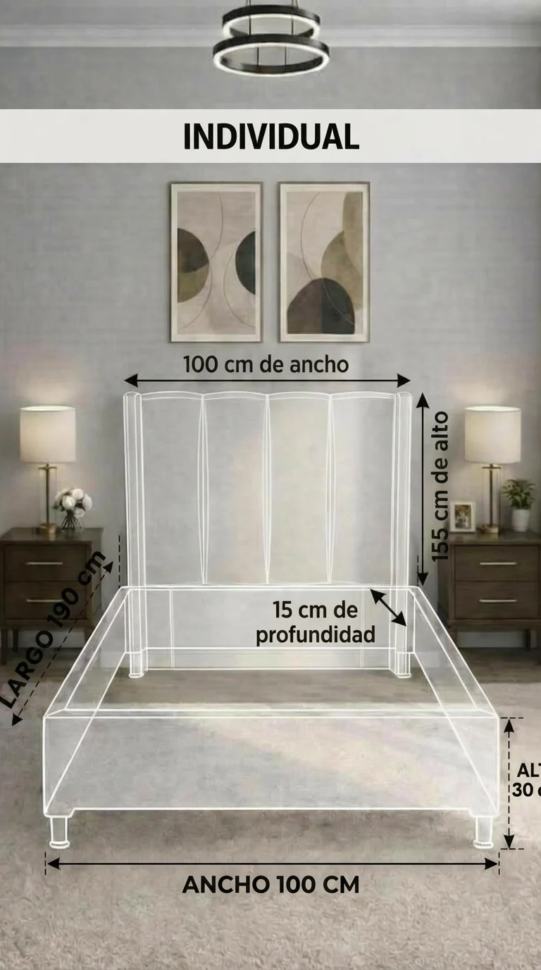 Juego de Base Cama + Cabecera Tapizada En Tela Lino Oxford | Madera de Pino | Moderno Diseño Y Calidad Premium | Minimalista | Muy Resistente Y Garantizada