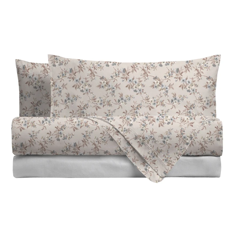 Completo Letto Singolo in Cotone con Stampa - Fantasia Hug Me Amber Taupe