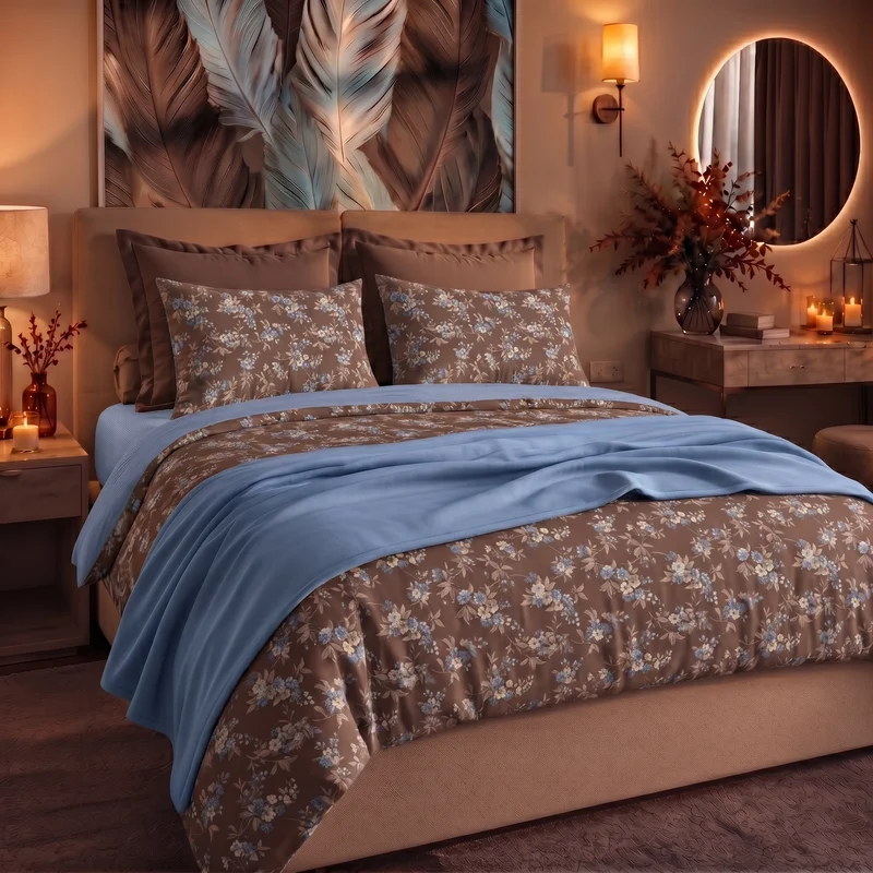 Parure Copripiumino Matrimoniale in Cotone con Stampa - Fantasia Dream Me Amber Brown