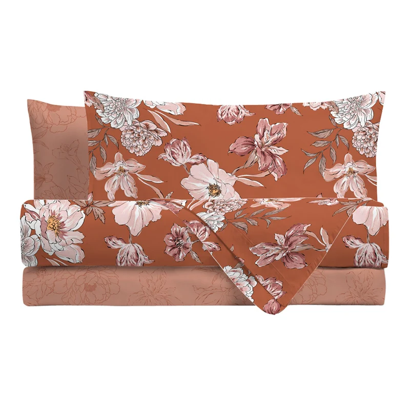 Completo Letto Matrimoniale in Cotone con Stampa - Fantasia Feel Me Julienne Rust