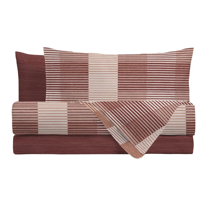 Completo Letto Matrimoniale in Cotone con Stampa - Fantasia Feel Me Gilbert Burgundy