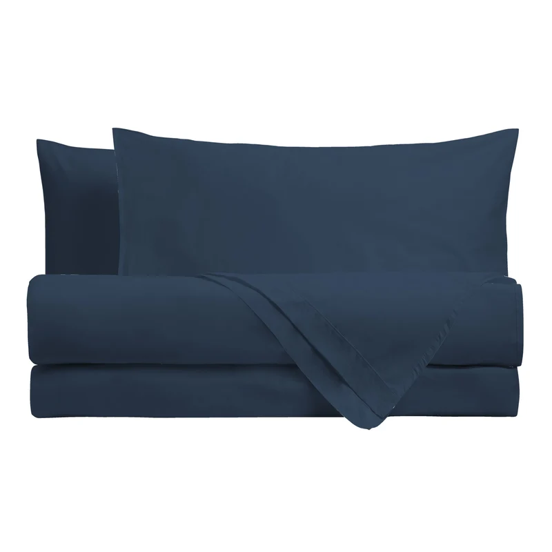 Happidea Completo Letto Singolo in Cotone Tinta Unita Blu Profondo