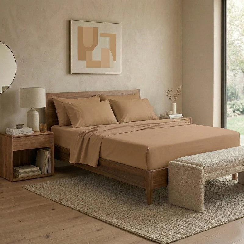Happidea Completo Letto Matrimoniale in Cotone Tinta Unita Ochre