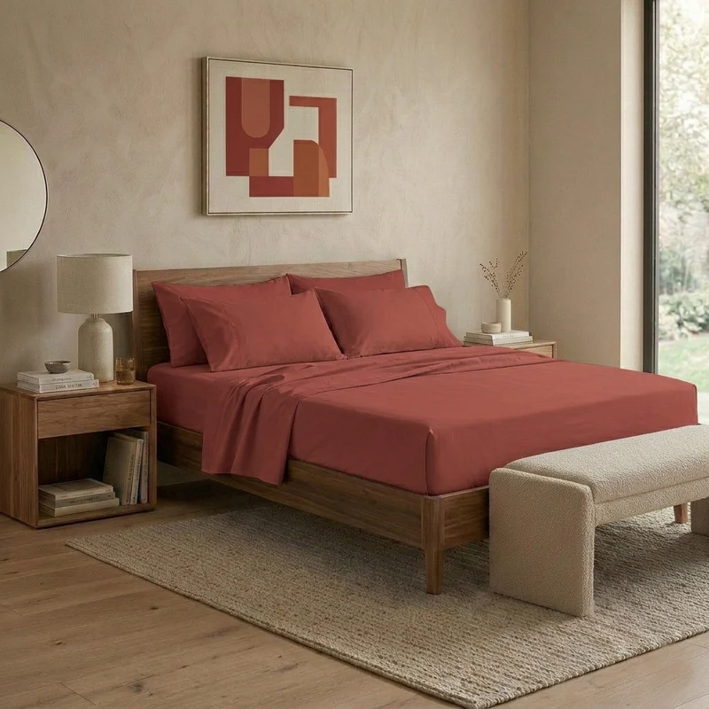 Happidea Completo Letto Matrimoniale in Cotone Tinta Unita Argilla Bruciata