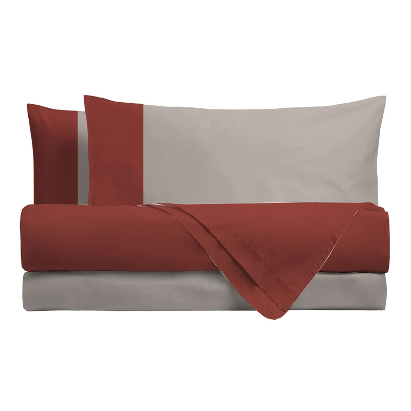 Happidea Completo Letto Singolo in Cotone Bicolore Argilla Bruciata/Sabbia