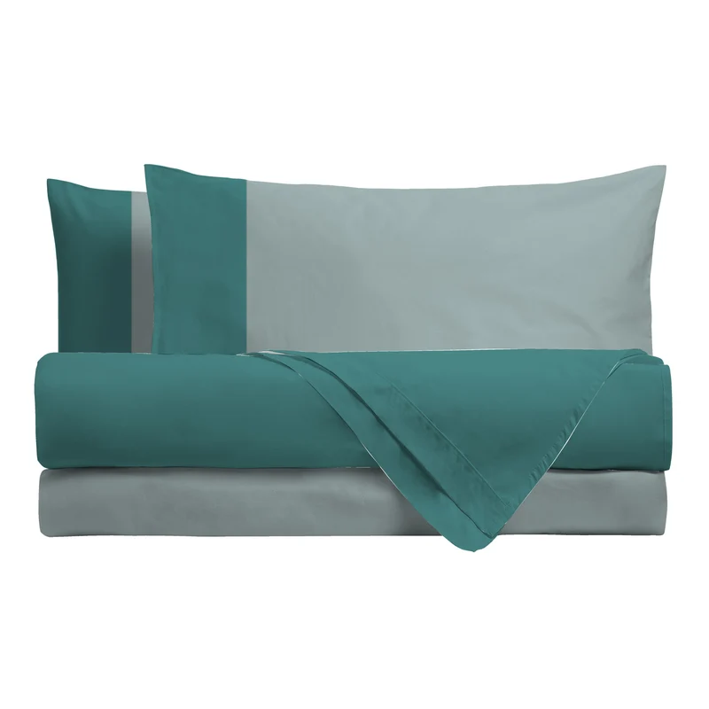 Happidea Completo Letto Matrimoniale in Cotone Bicolore Pavone/Laguna