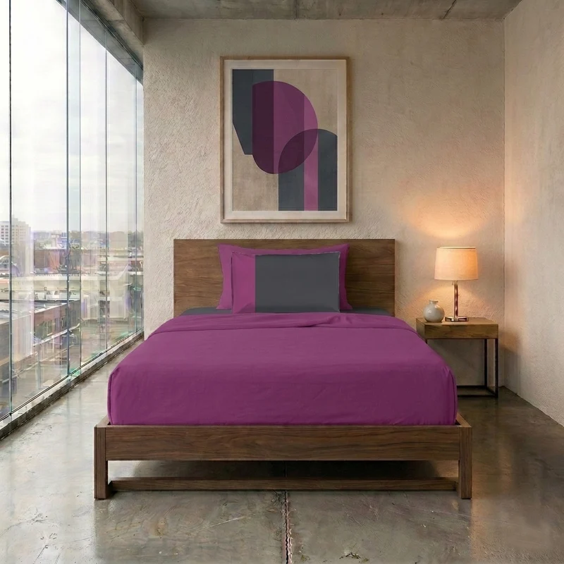 Happidea Completo Letto Piazza e Mezza in Cotone Bicolore Ciclamino/Grafite