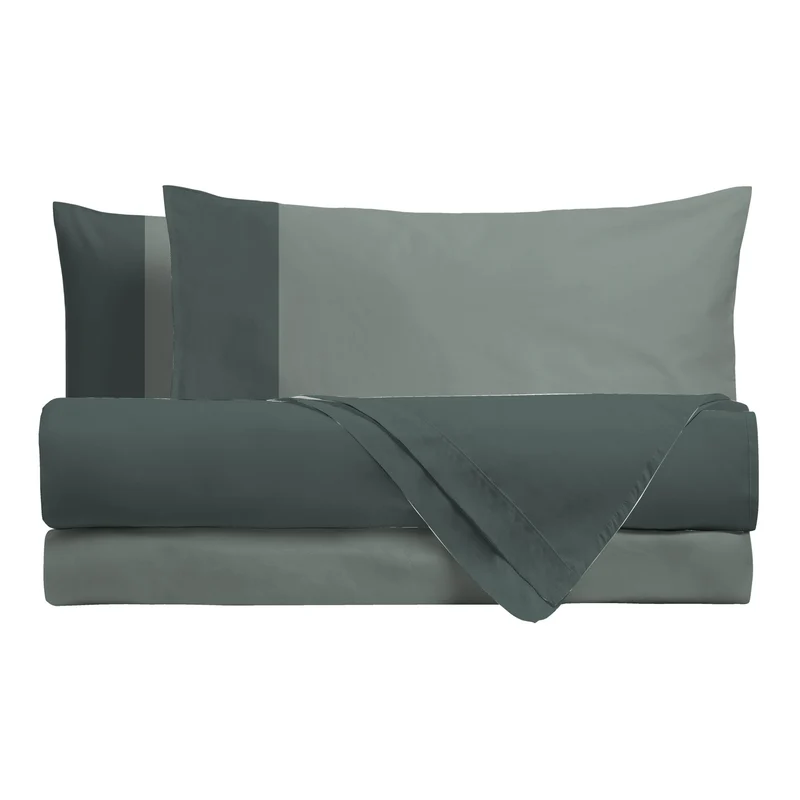 Happidea Completo Letto Singolo in Cotone Bicolore Foresta/Salvia
