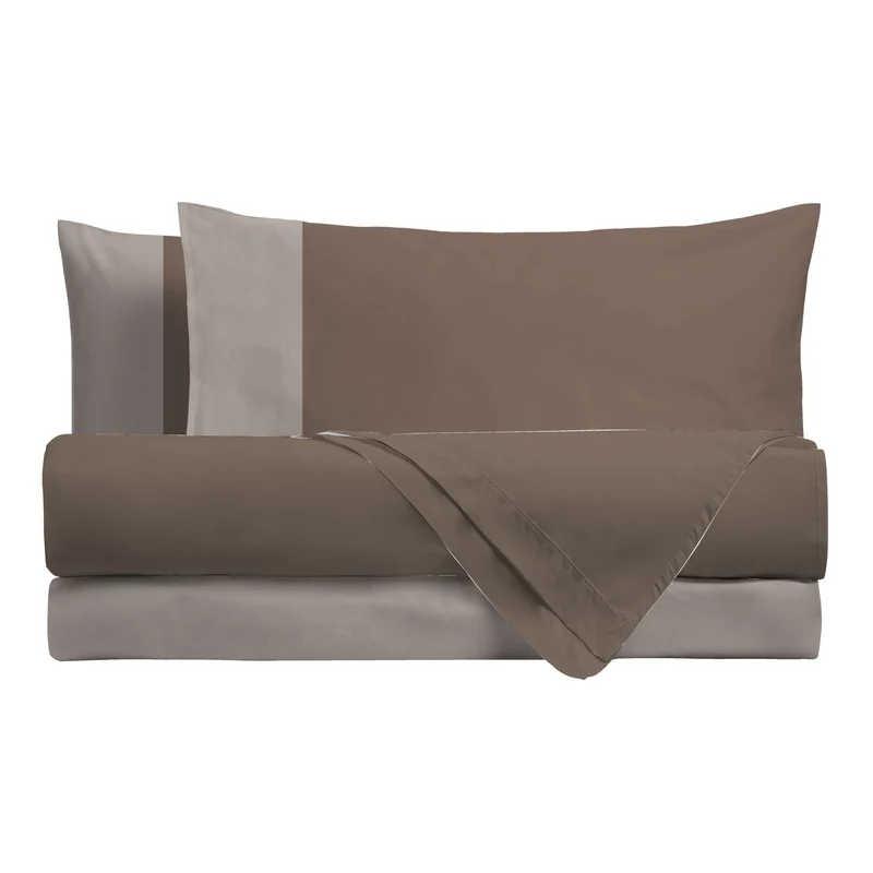 Happidea Completo Letto Matrimoniale in Cotone Bicolore Biscotto/Sabbia