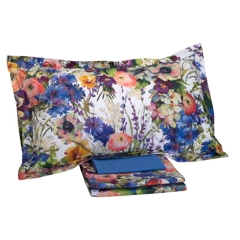 Completo Lenzuola bouquet di campo Floreale in Percalle Luisiana