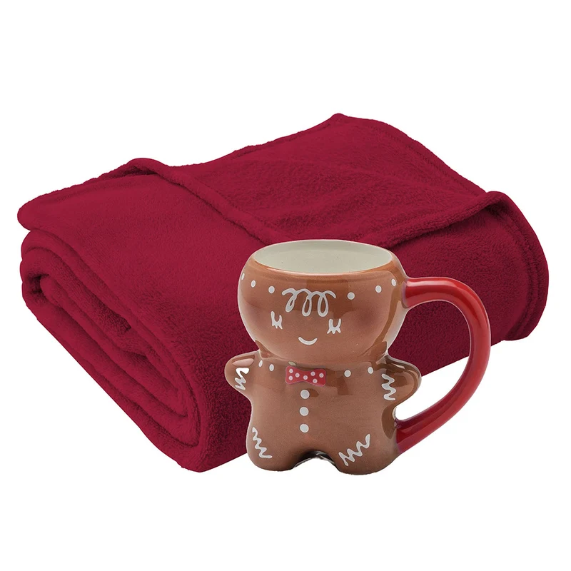 Set Coperta 120x160 cm + Tazza Pyrenees Present Gingerbread Man Red