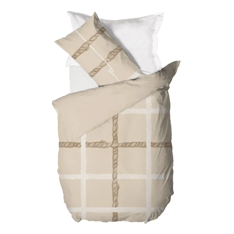 THUN® Parure Copripiumino Singolo con Stampa Digitale - Fantasia Abbracciami Treccia Beige