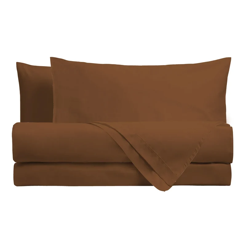 Completo Letto Singolo in Cotone - Tinta Unita Marrone