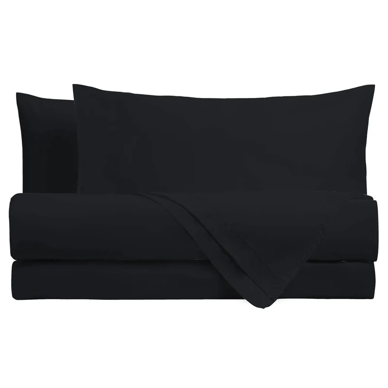 Completo Letto Matrimoniale in Cotone - Tinta Unita Black