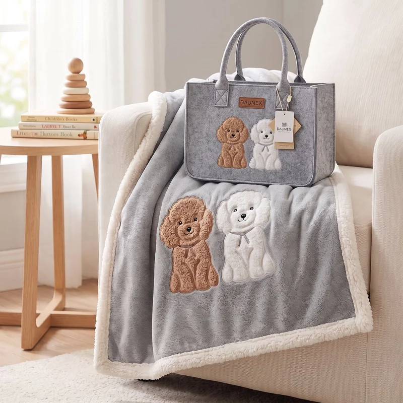 Plaid Morbidotto Friend Cuccioli Chic Daunex – 130×160 cm, con Borsa in Feltro