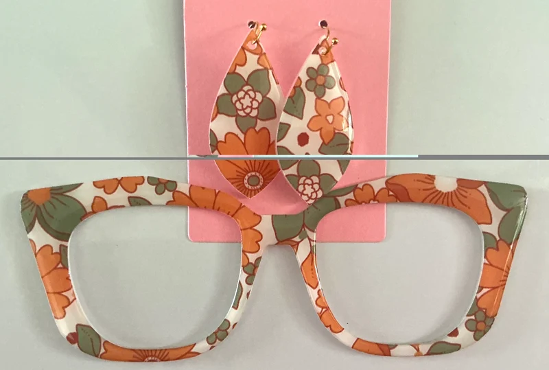 NEW Murphy Topper; hybrid; olive green and burnt orange flowers with matching earrings