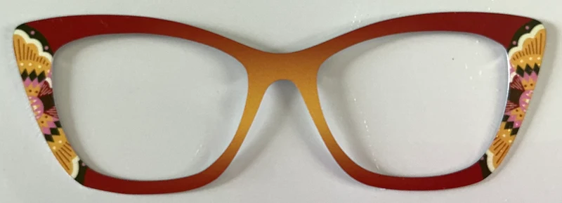 Wanda Topper; Lea’s Metal; Orange and yellow gradient with designs on sides