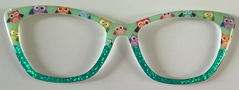 Wanda Topper; multicolored owls/ turquoise/glitter split