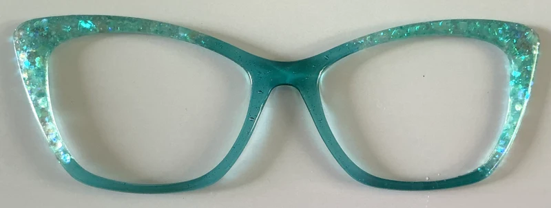 Wanda Topper; turquoise/glitter vertical fade