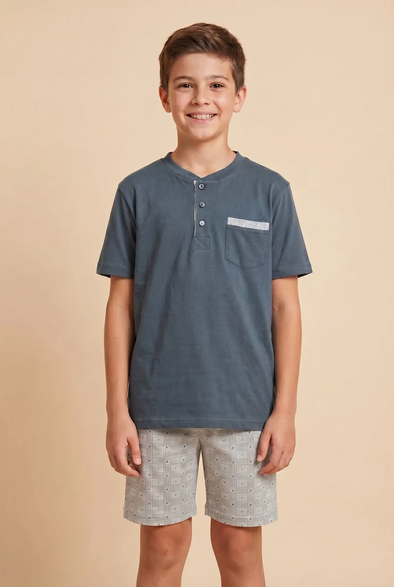 Pigiama Ragazzo in Cotone con Motivo Geometrico KC4195 - Karel