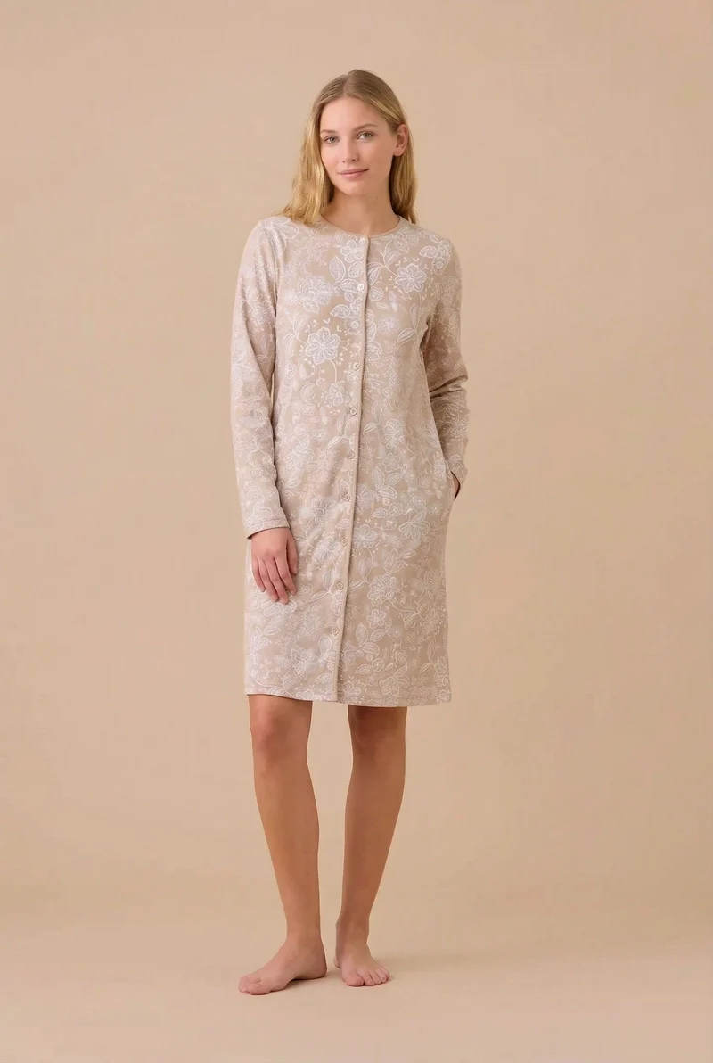 Camicia da Notte Donna in Caldo Cotone con Apertura Frontale Flory - Noidinotte