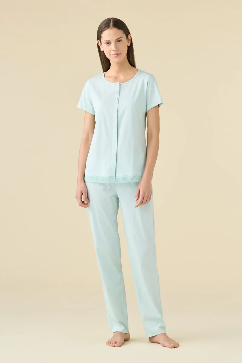 Pigiama Donna in Cotone Verde con Pantalone Lungo